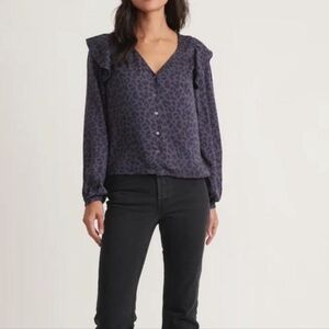 NWT Marine Layer Rory Leopard print Blouse blue and black size XS